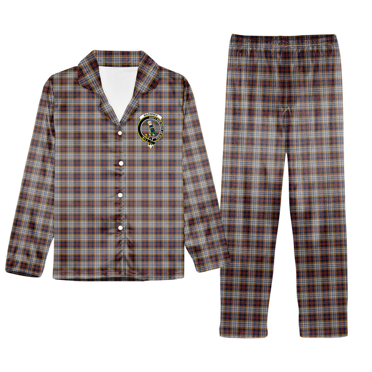 ScotsTee Shop Scottish MacInnes Ancient Hunting Crest Tartan Pajama Satin Velvet Flannel Pajama Set