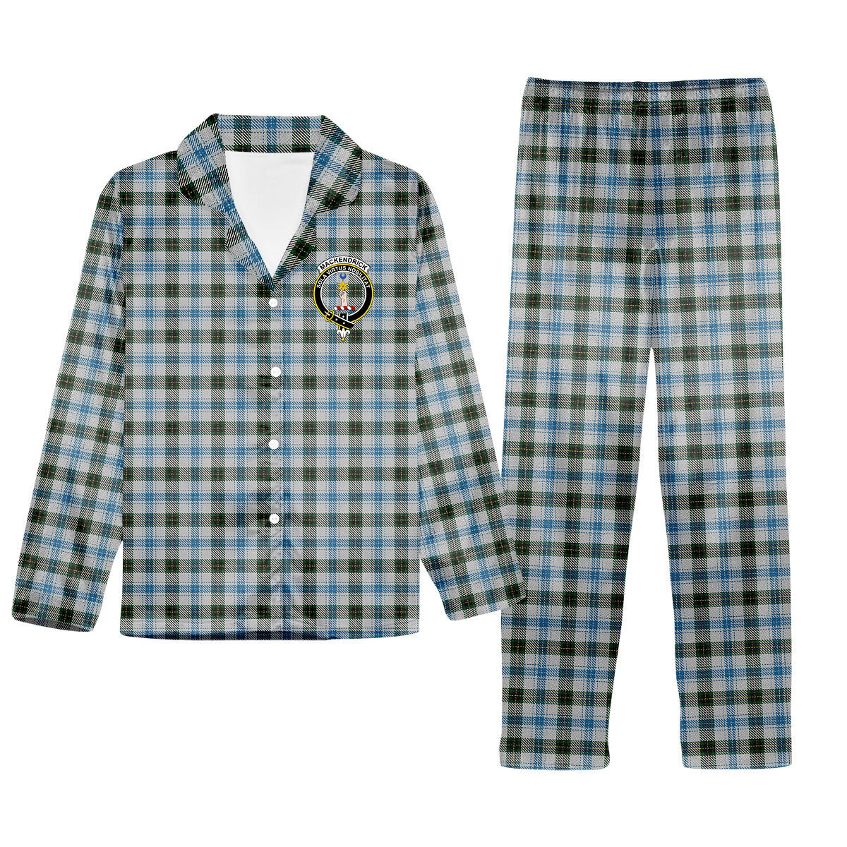 ScotsTee Shop Scottish MacKendrick Dress Crest Tartan Pajama Satin Velvet Flannel Pajama Set