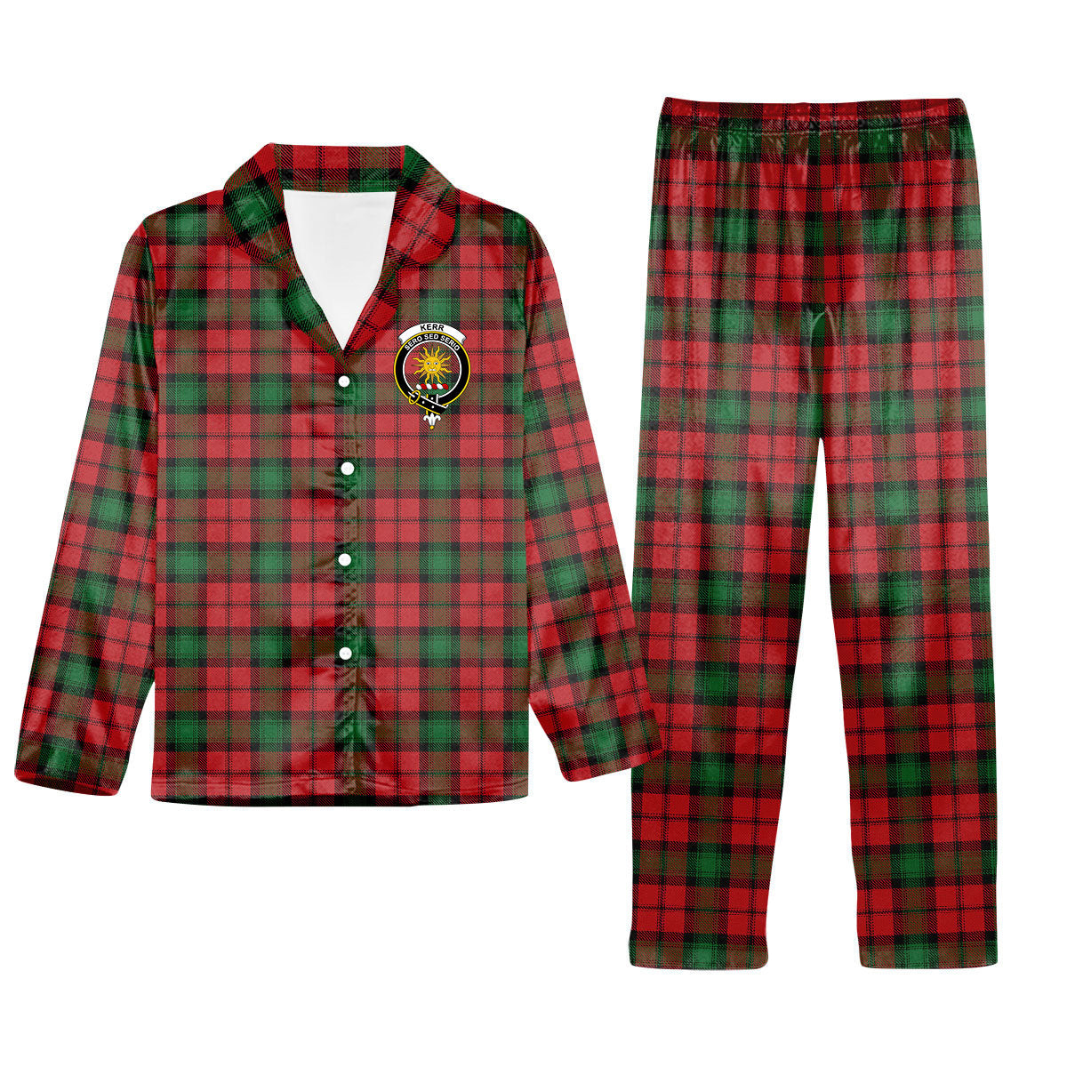 ScotsTee Shop Scottish Kerr Crest Tartan Pajama Satin Velvet Flannel Pajama Set