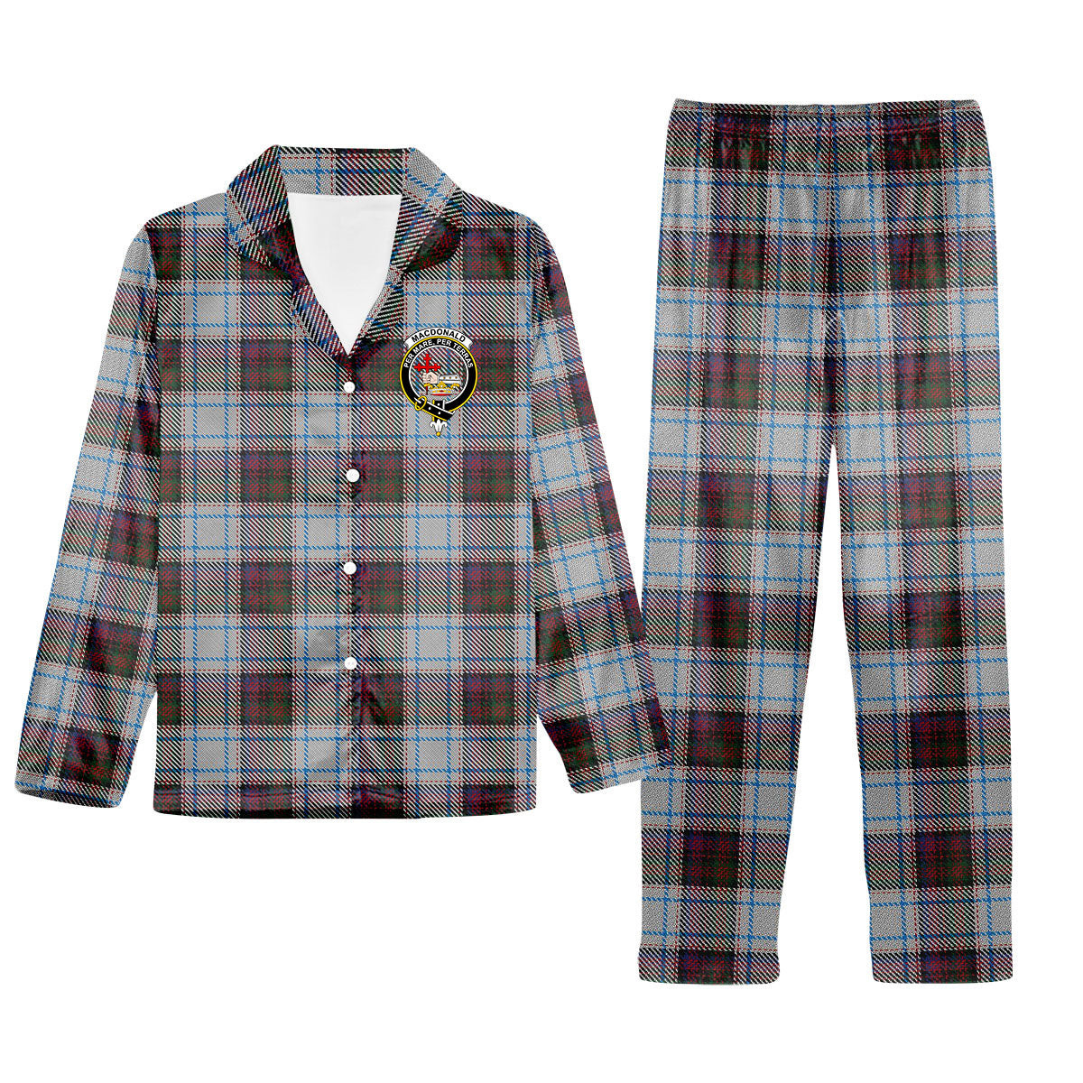 ScotsTee Shop Scottish MacDonald Dress Ancient Crest Tartan Pajama Satin Velvet Flannel Pajama Set