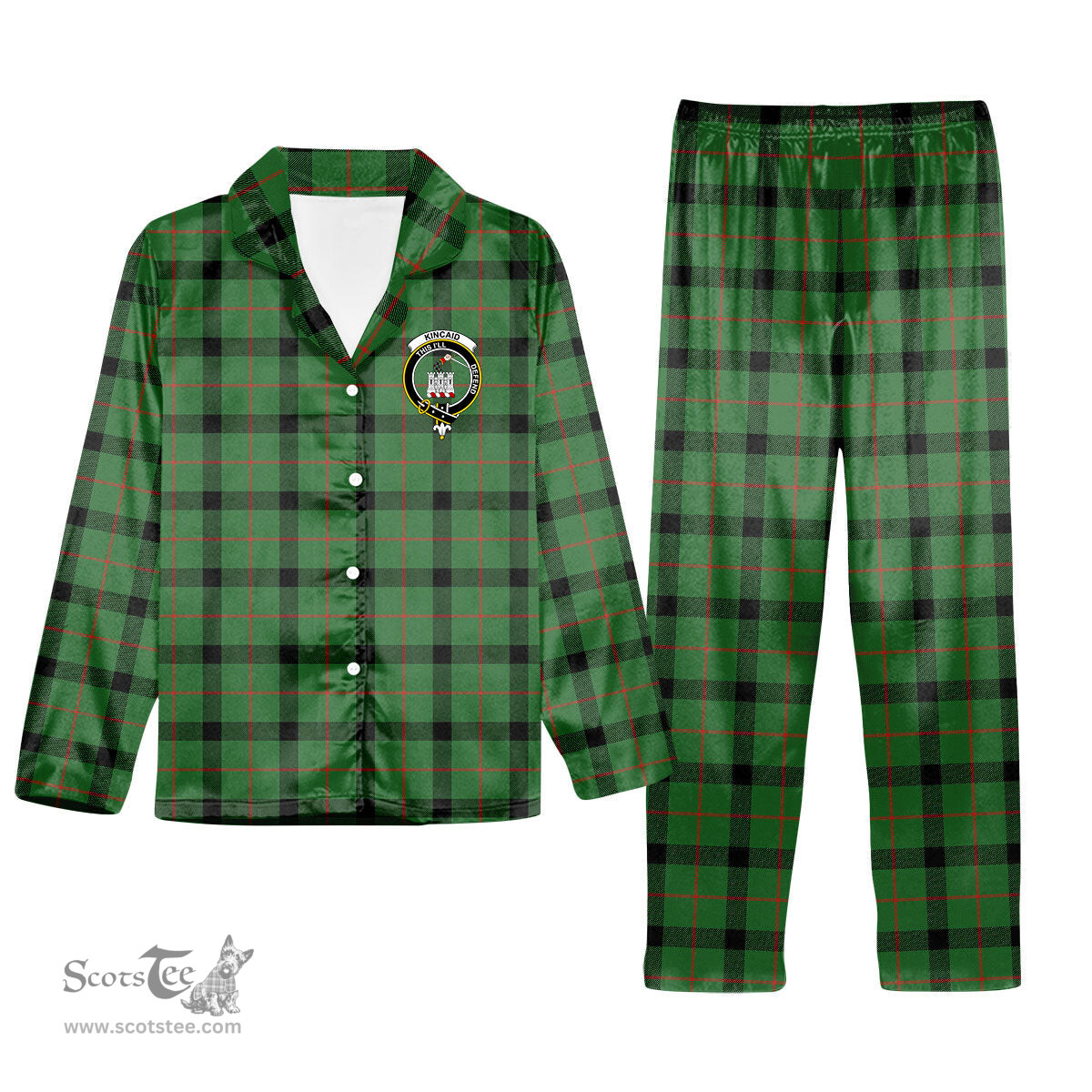 ScotsTee Shop Scottish Kincaid Ancient Crest Tartan Pajama Satin Velvet Flannel Pajama Set