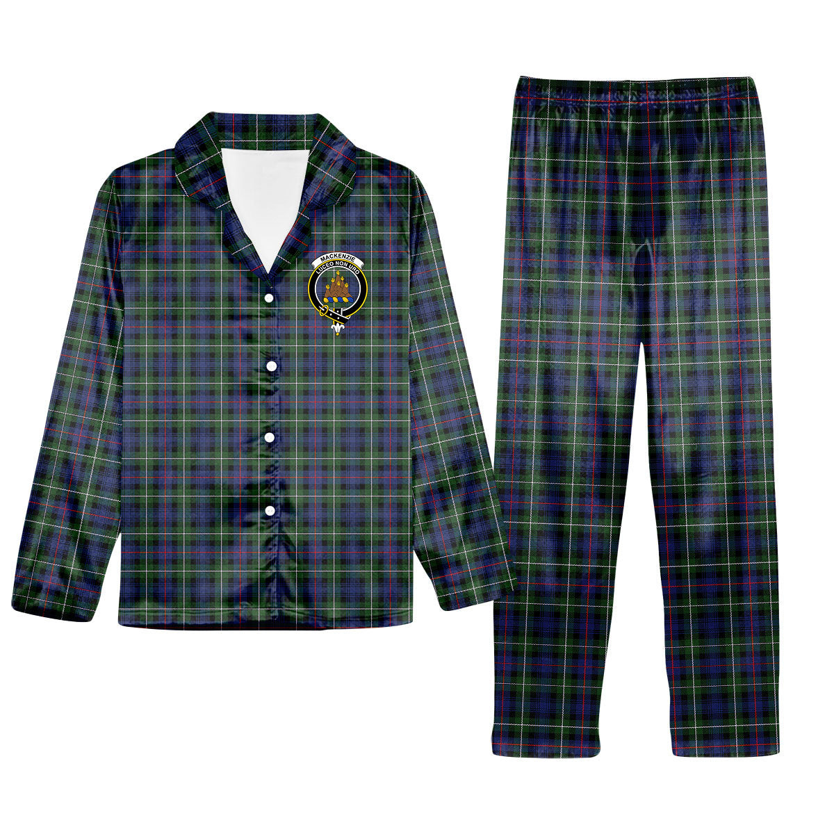 ScotsTee Shop Scottish MacKenzie Modern #2 Crest Tartan Pajama Satin Velvet Flannel Pajama Set
