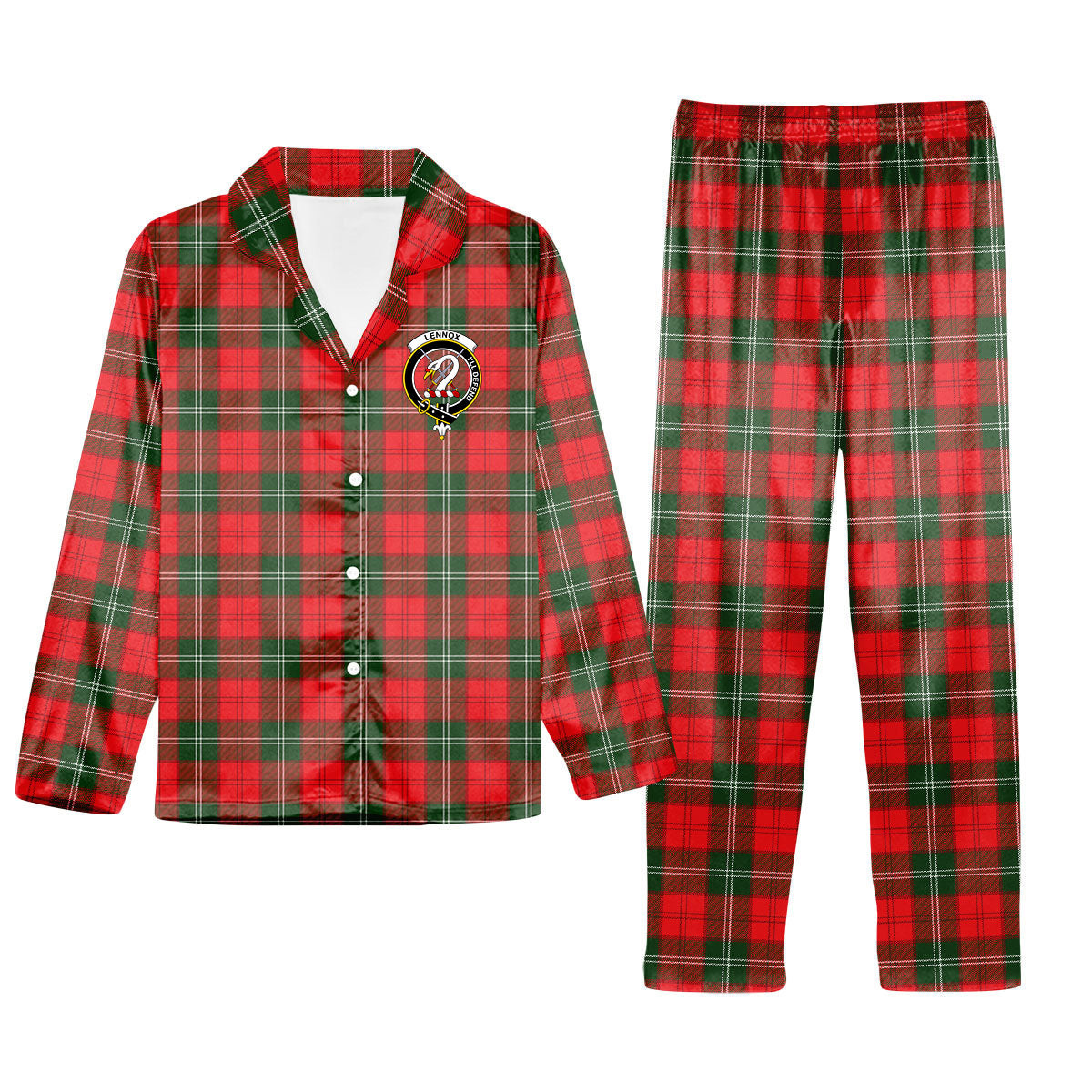 ScotsTee Shop Scottish Lennox Modern Crest Tartan Pajama Satin Velvet Flannel Pajama Set