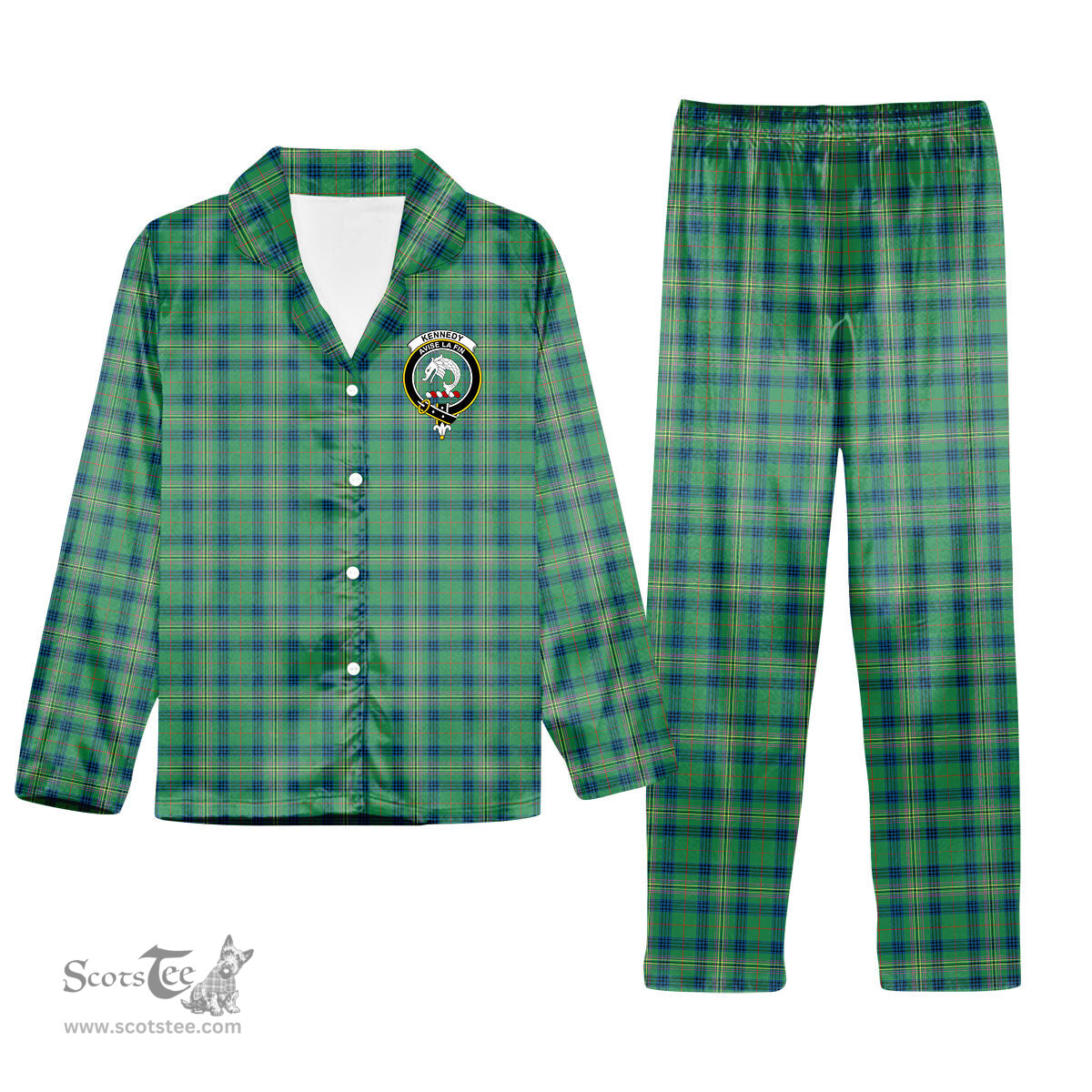 ScotsTee Shop Scottish Kennedy Ancient Crest Tartan Pajama Satin Velvet Flannel Pajama Set