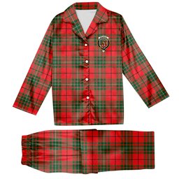 ScotsTee Shop Scottish MacAuley Modern Crest Tartan Pajama Satin Velvet Flannel Pajama Set