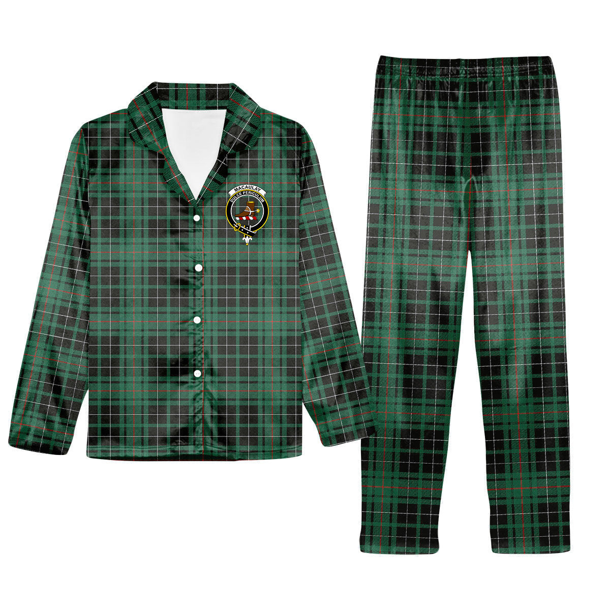 ScotsTee Shop Scottish MacAulay Hunting Ancient Crest Tartan Pajama Satin Velvet Flannel Pajama Set