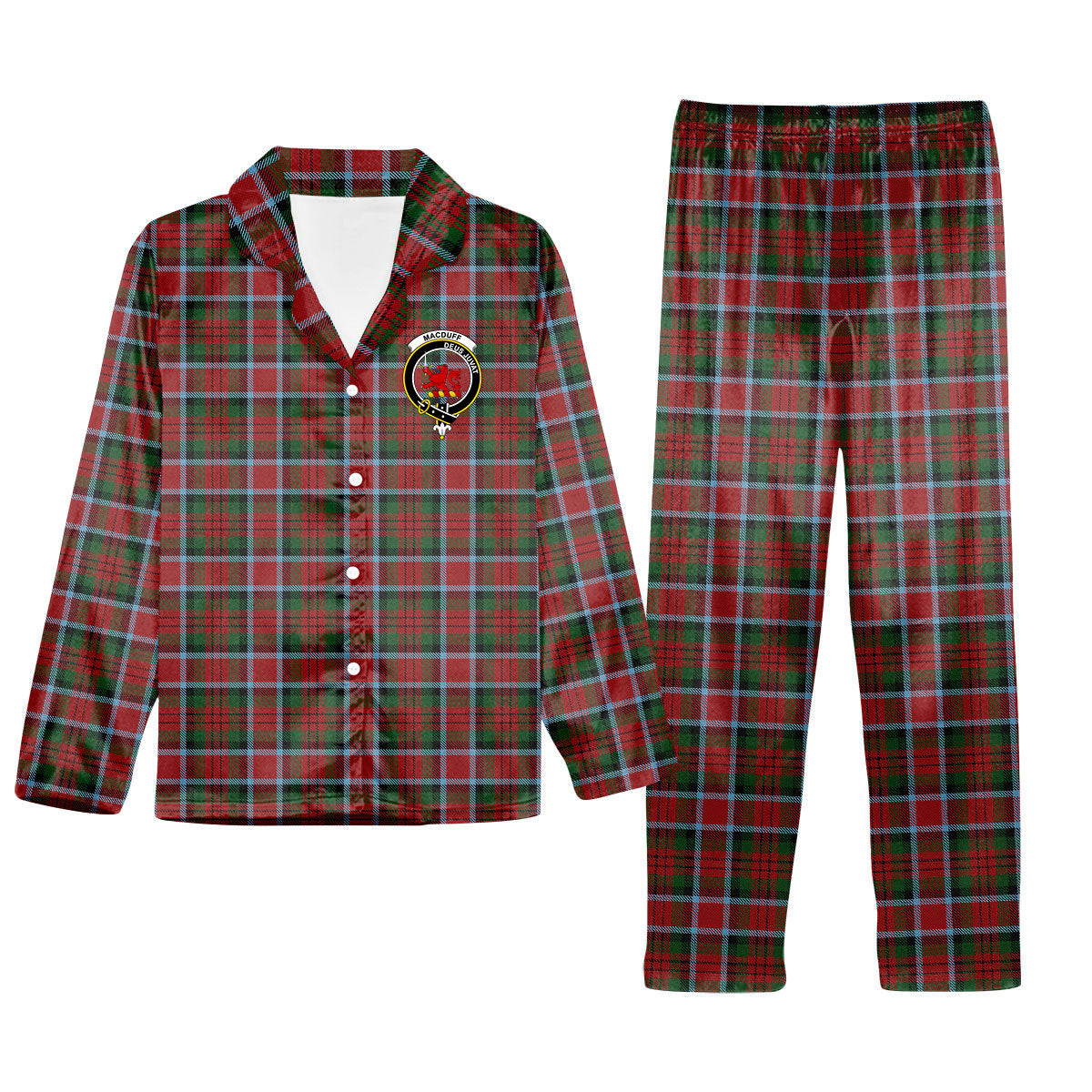 ScotsTee Shop Scottish MacDuff 6 Crest Tartan Pajama Satin Velvet Flannel Pajama Set