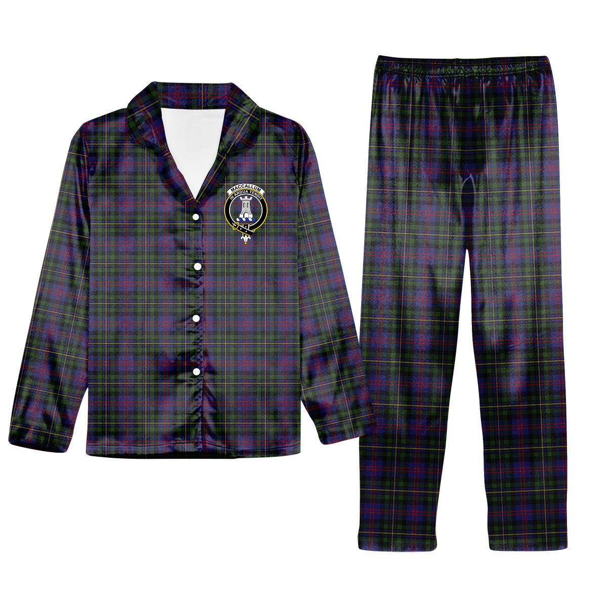 ScotsTee Shop Scottish MacCallum of Berwick Crest Tartan Pajama Satin Velvet Flannel Pajama Set