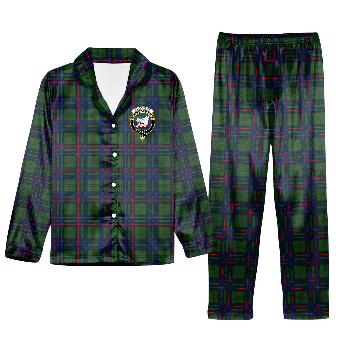 ScotsTee Shop Scottish Lockhart Modern Crest Tartan Pajama Satin Velvet Flannel Pajama Set