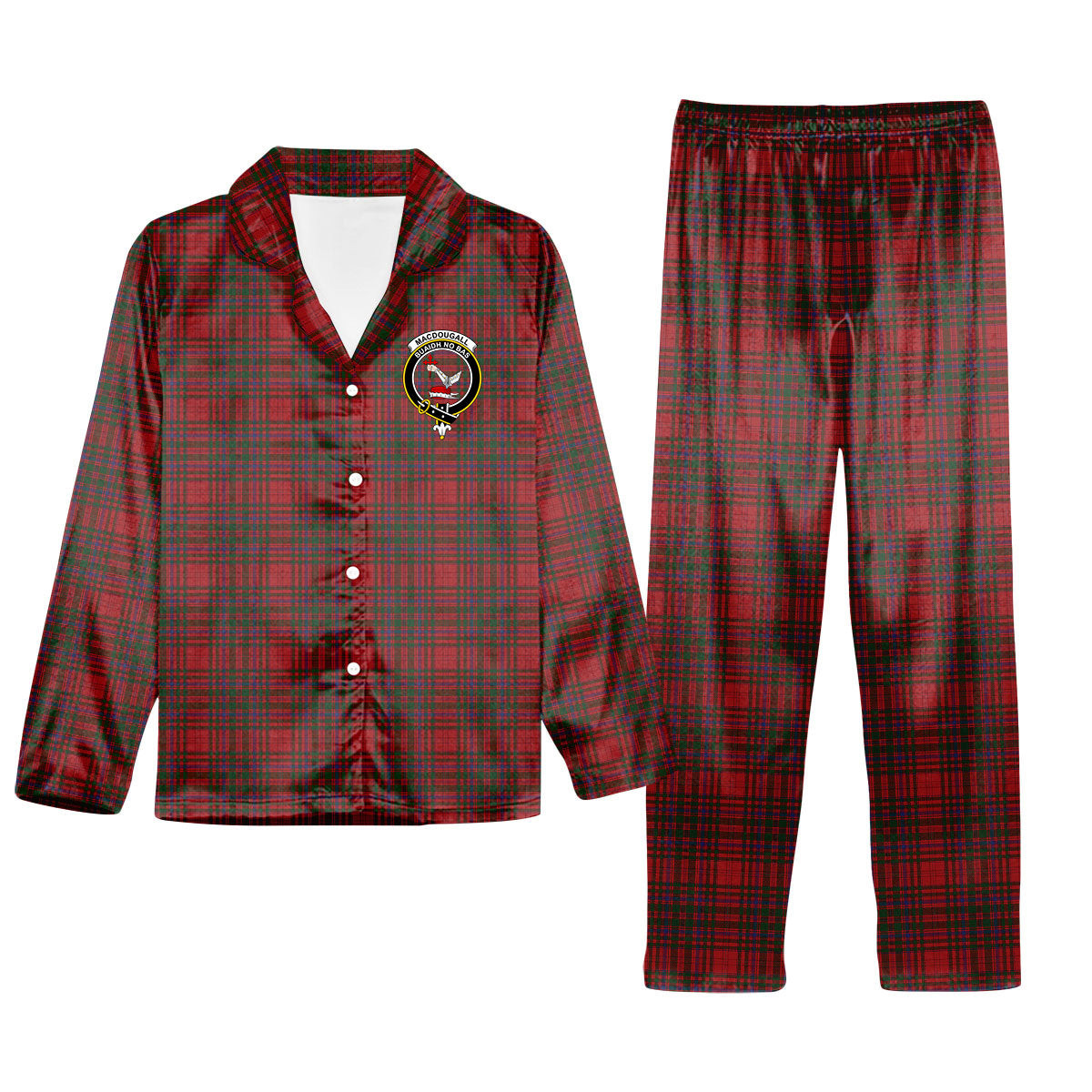 ScotsTee Shop Scottish MacDougall 1906 Crest Tartan Pajama Satin Velvet Flannel Pajama Set