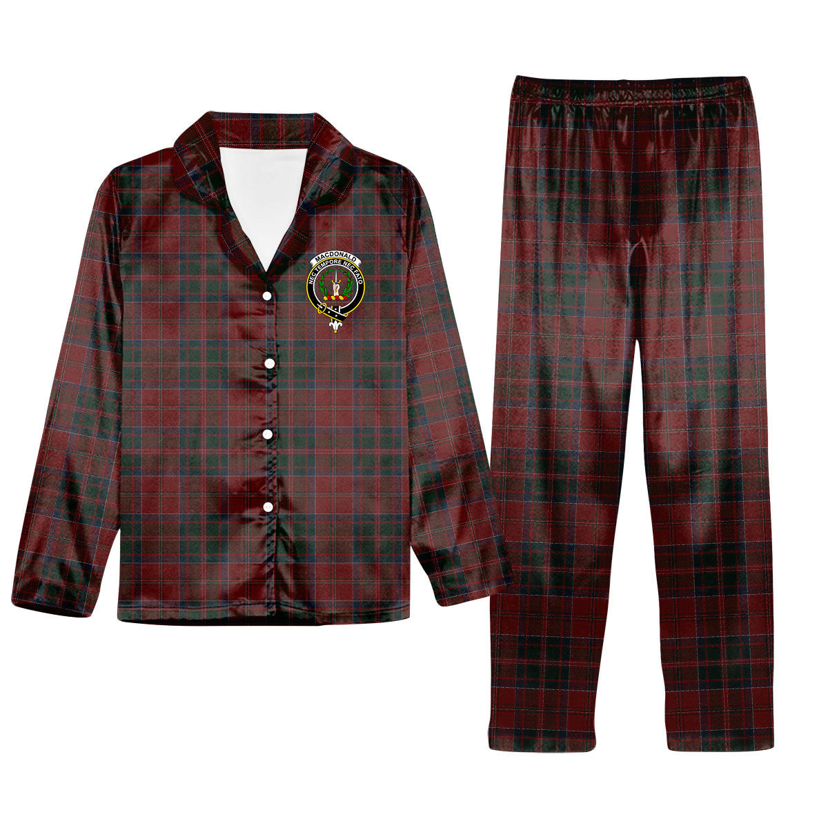 ScotsTee Shop Scottish MacDonald of Glencoe Crest Tartan Pajama Satin Velvet Flannel Pajama Set