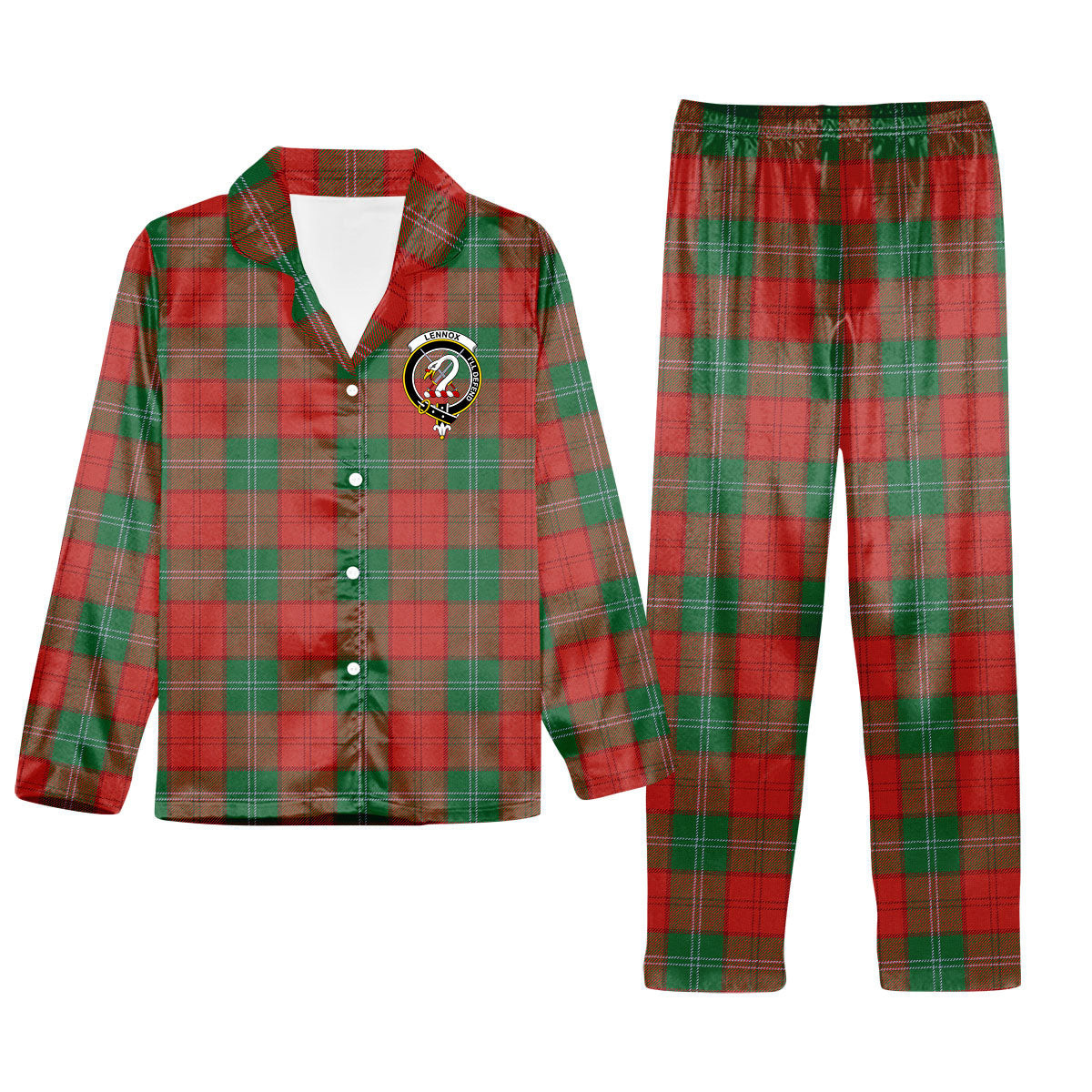 ScotsTee Shop Scottish Lennox Ancient Crest Tartan Pajama Satin Velvet Flannel Pajama Set