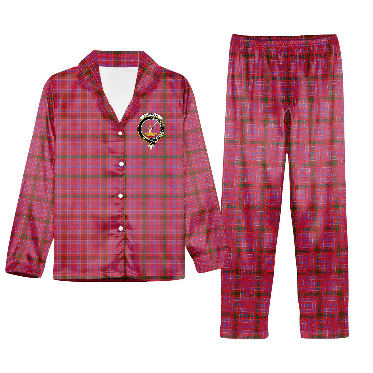 ScotsTee Shop Scottish Lumsden of Clova Modern Crest Tartan Pajama Satin Velvet Flannel Pajama Set