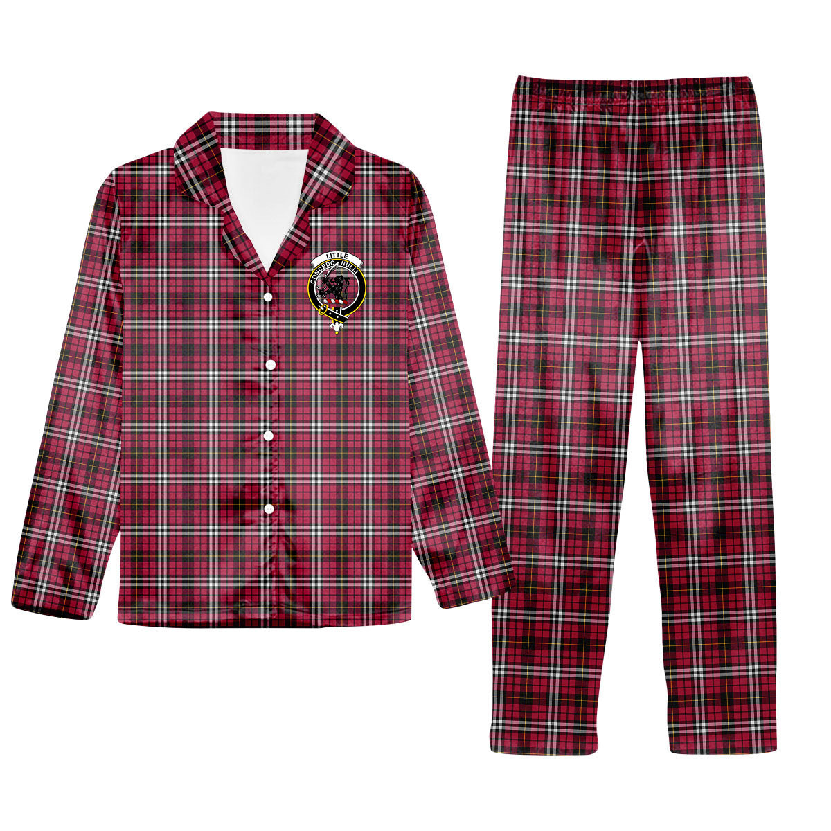 ScotsTee Shop Scottish Little Crest Tartan Pajama Satin Velvet Flannel Pajama Set