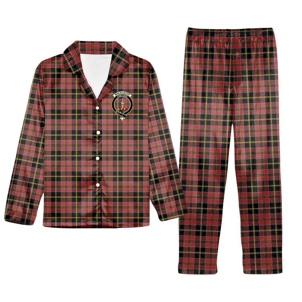 ScotsTee Shop Scottish MacAlister of Skye Ancient Crest Tartan Pajama Satin Velvet Flannel Pajama Set