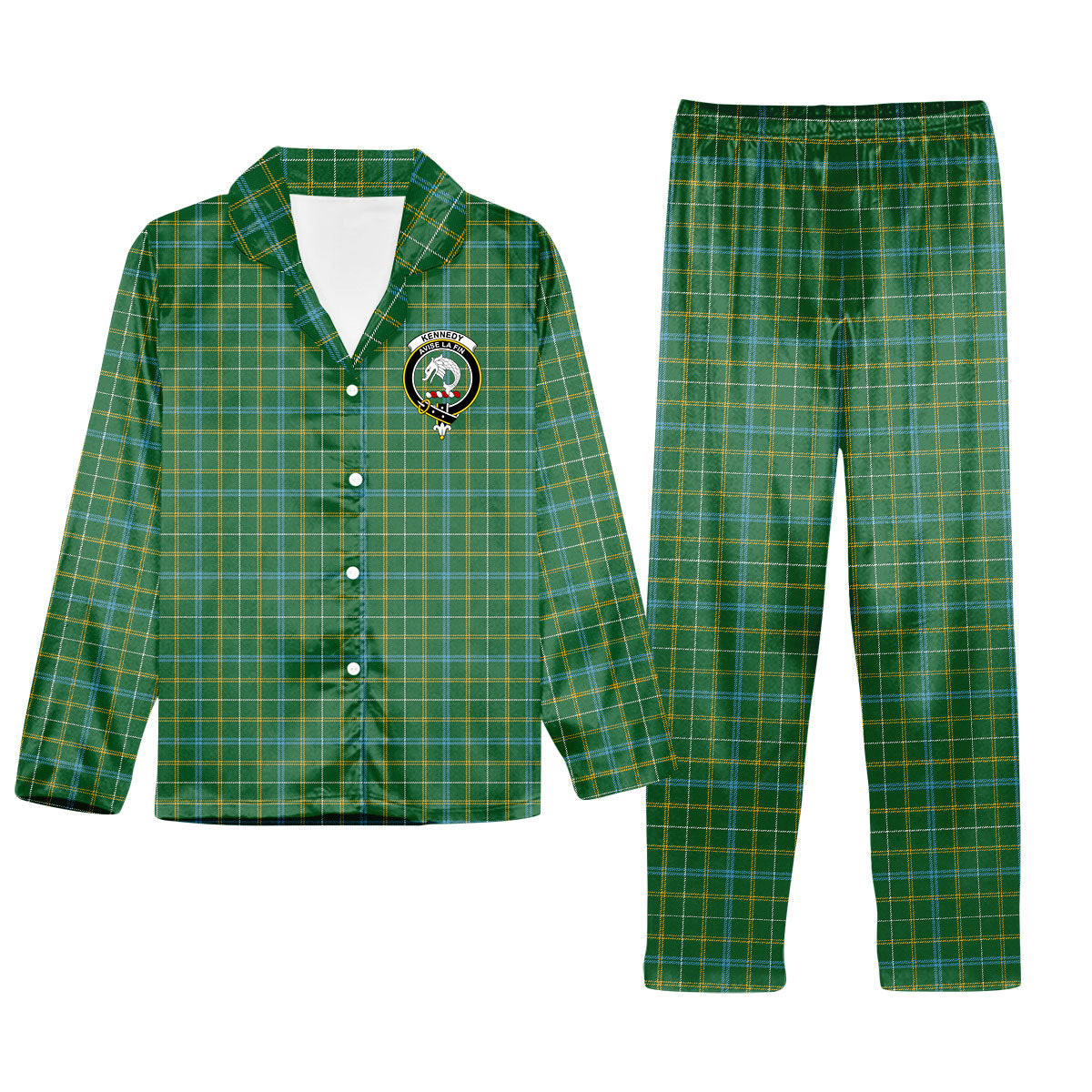 ScotsTee Shop Scottish Kennedy Irish Ancient Crest Tartan Pajama Satin Velvet Flannel Pajama Set