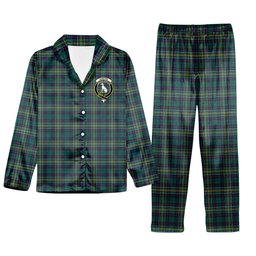 ScotsTee Shop Scottish Hunter of Hunterston Modern Crest Tartan Pajama Satin Velvet Flannel Pajama Set