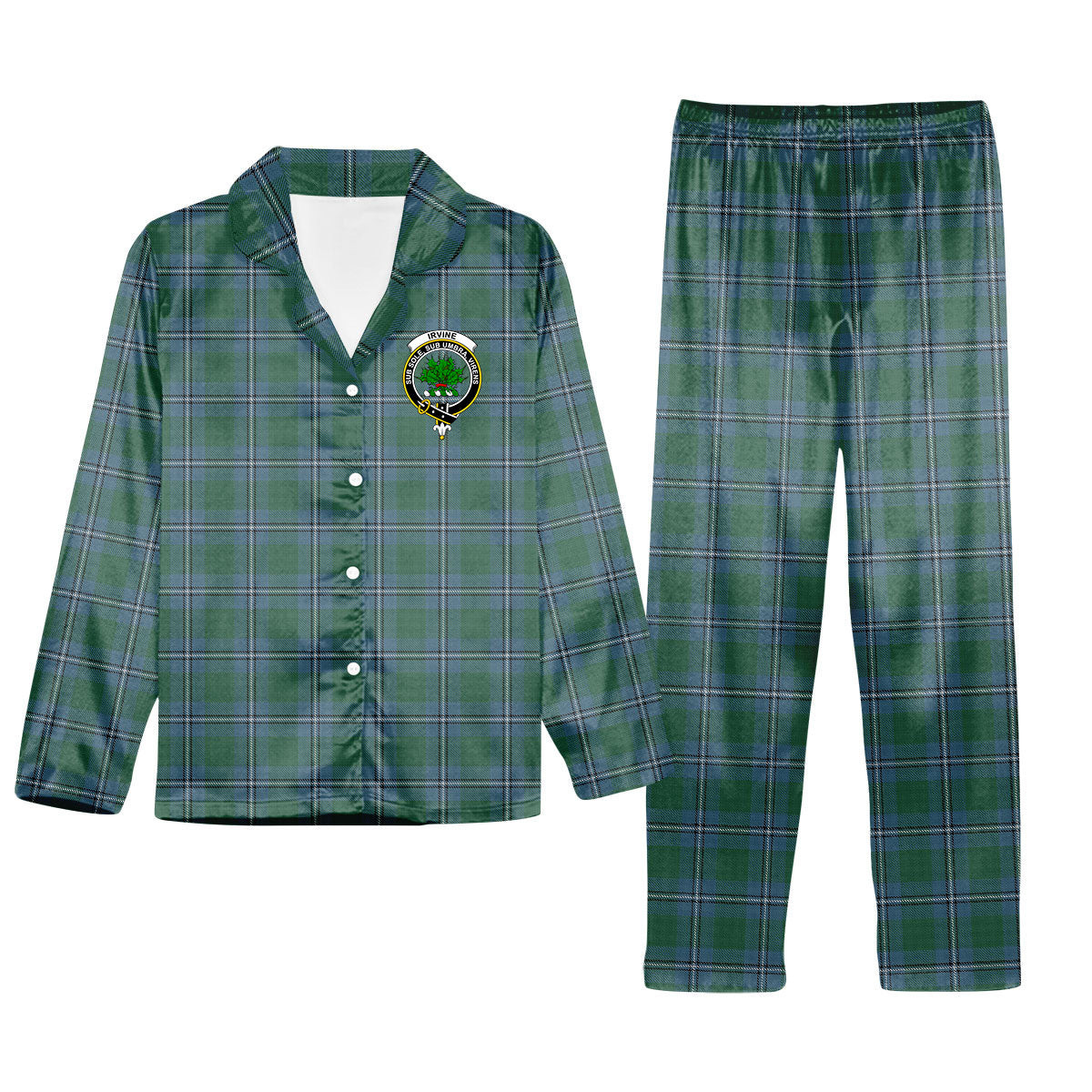 ScotsTee Shop Scottish Irvine of Drum Crest Tartan Pajama Satin Velvet Flannel Pajama Set