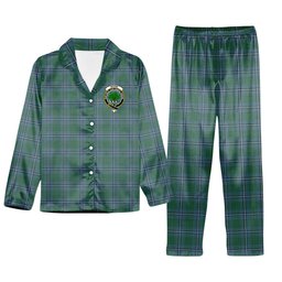 ScotsTee Shop Scottish Irvine of Drum Crest Tartan Pajama Satin Velvet Flannel Pajama Set