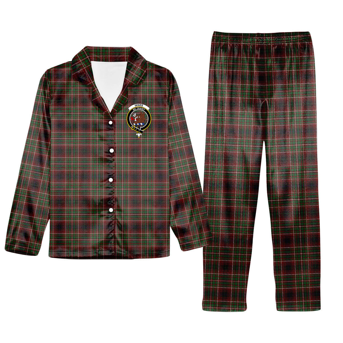 ScotsTee Shop Scottish Innes of Cowie Crest Tartan Pajama Satin Velvet Flannel Pajama Set