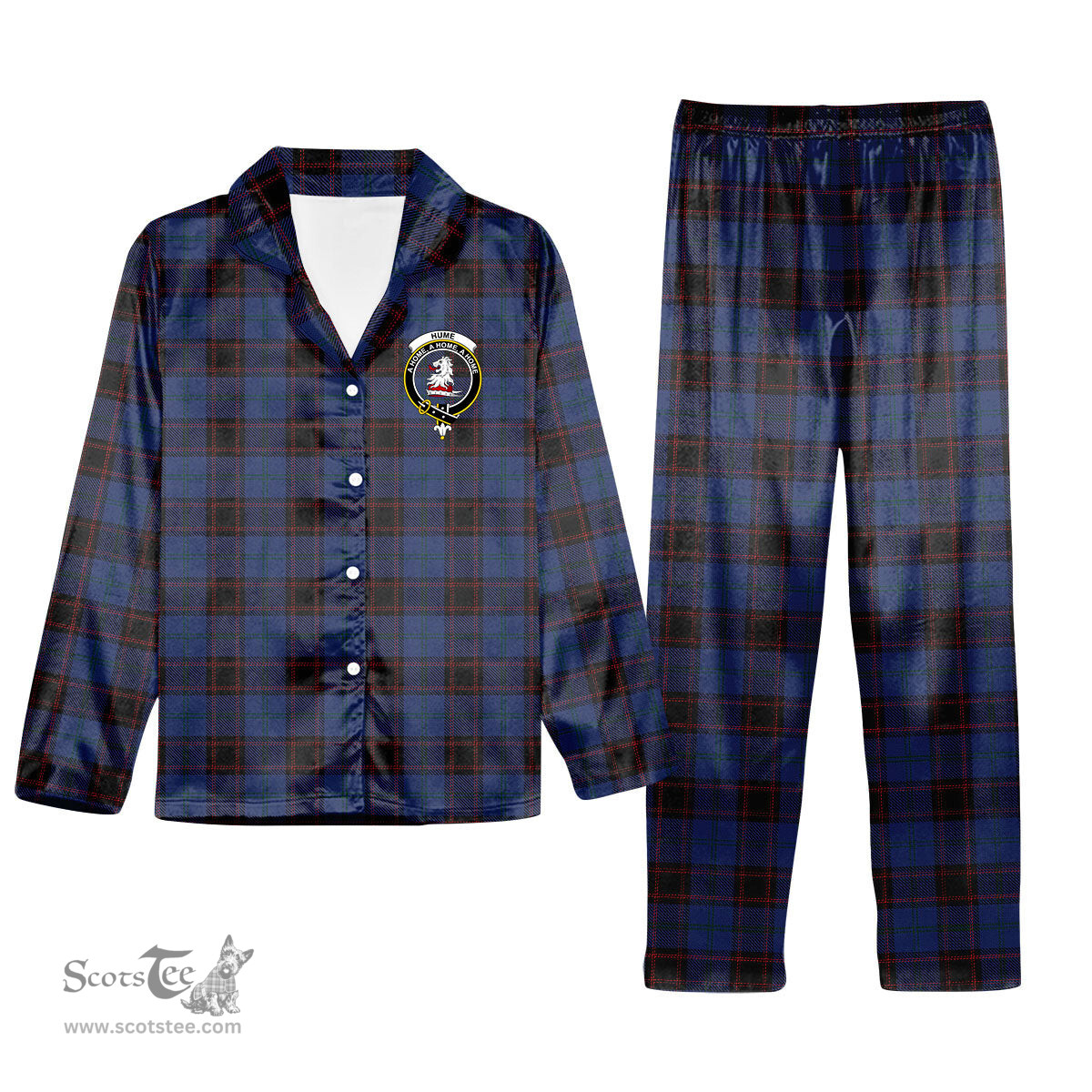 ScotsTee Shop Scottish Hume Vestiarium Scoticum Crest Tartan Pajama Satin Velvet Flannel Pajama Set