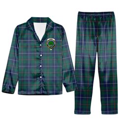 ScotsTee Shop Scottish Irvine of Bonshaw Tower Modern Crest Tartan Pajama Satin Velvet Flannel Pajama Set