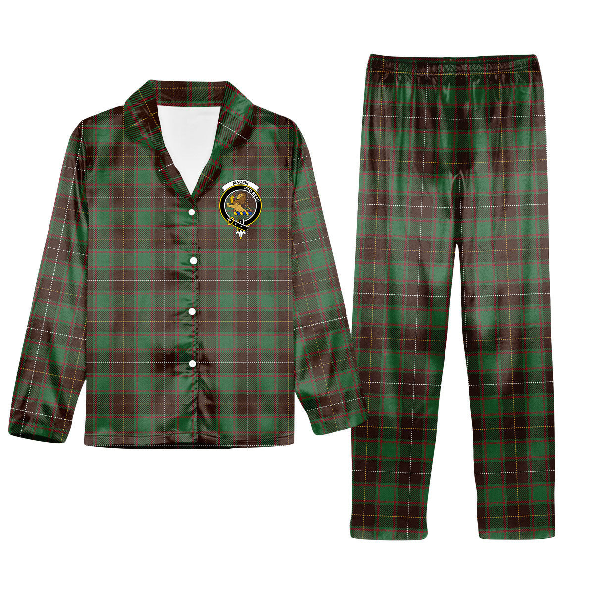 ScotsTee Shop Scottish MacFie Hunting Modern Crest Tartan Pajama Satin Velvet Flannel Pajama Set