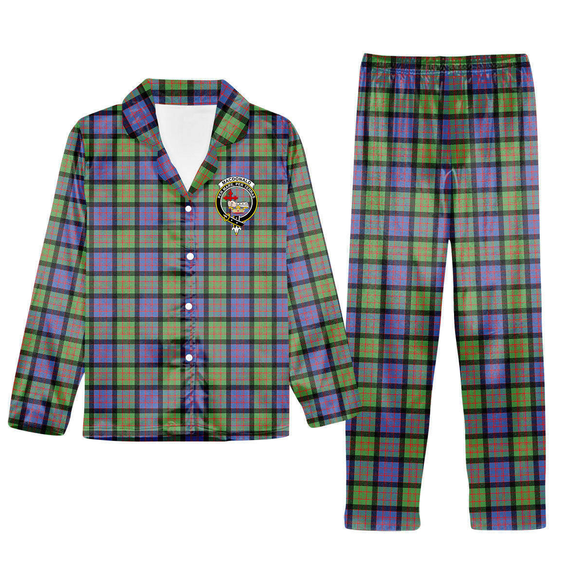ScotsTee Shop Scottish MacDonald Ancient Crest Tartan Pajama Satin Velvet Flannel Pajama Set