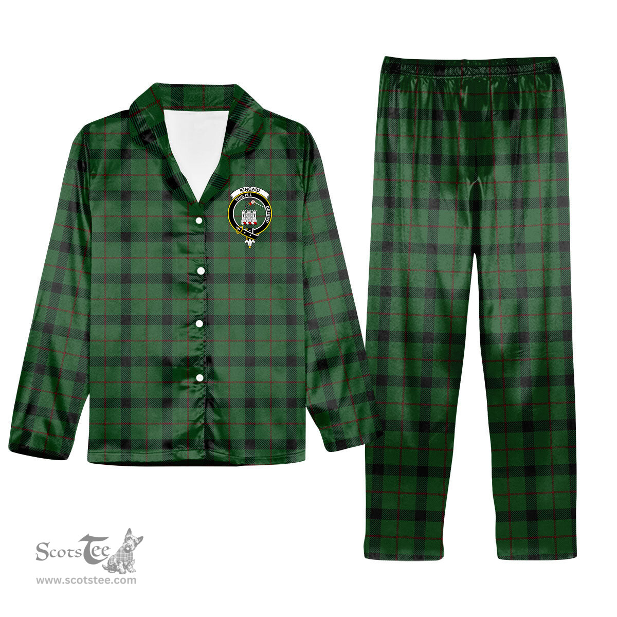 ScotsTee Shop Scottish Kincaid Crest Tartan Pajama Satin Velvet Flannel Pajama Set