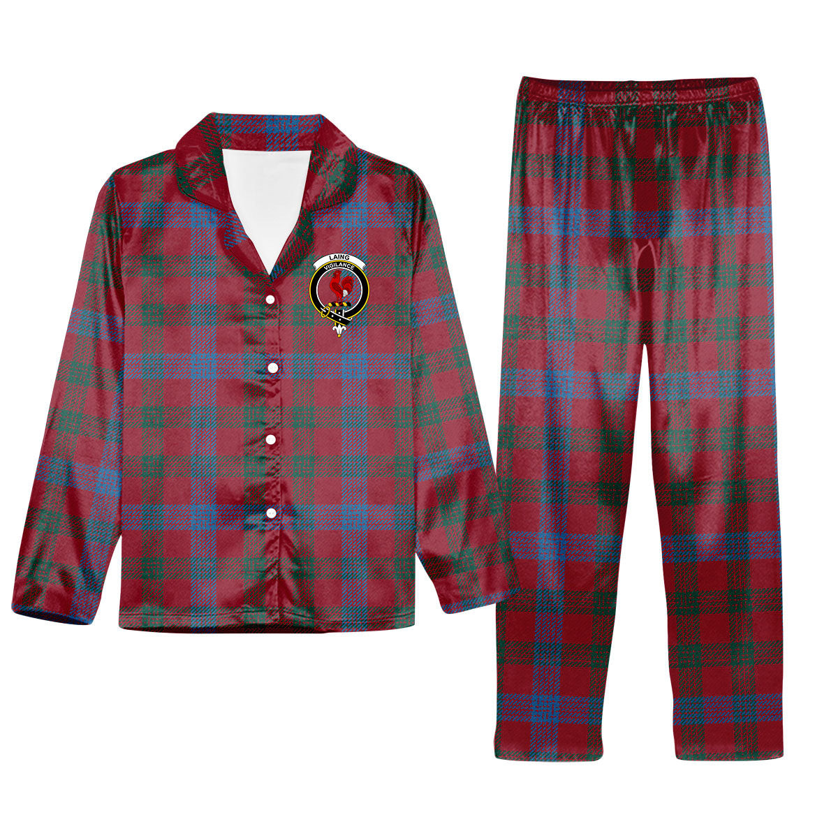 ScotsTee Shop Scottish Laing Artefact Modern Crest Tartan Pajama Satin Velvet Flannel Pajama Set