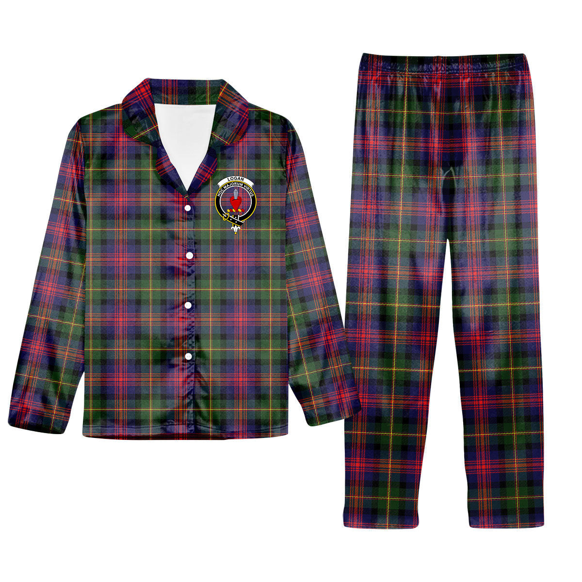 ScotsTee Shop Scottish Logan Modern Crest Tartan Pajama Satin Velvet Flannel Pajama Set