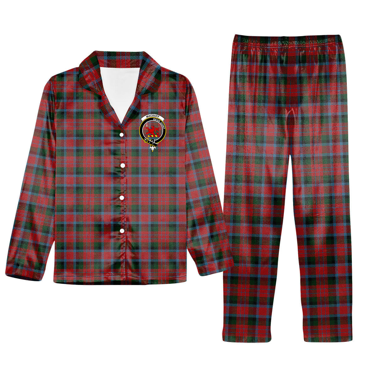 ScotsTee Shop Scottish MacDuff 2 Crest Tartan Pajama Satin Velvet Flannel Pajama Set