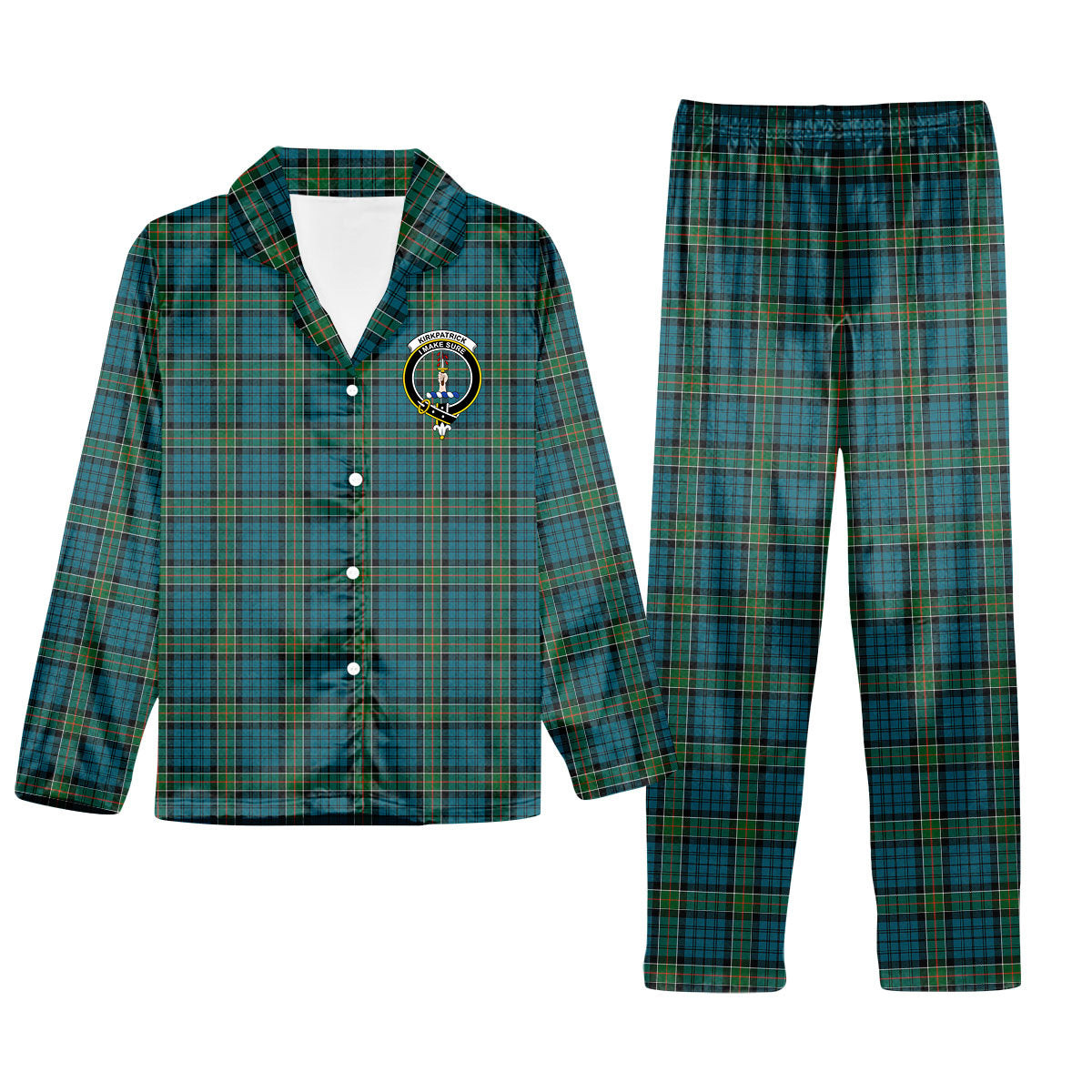 ScotsTee Shop Scottish Kirkpatrick Crest Tartan Pajama Satin Velvet Flannel Pajama Set
