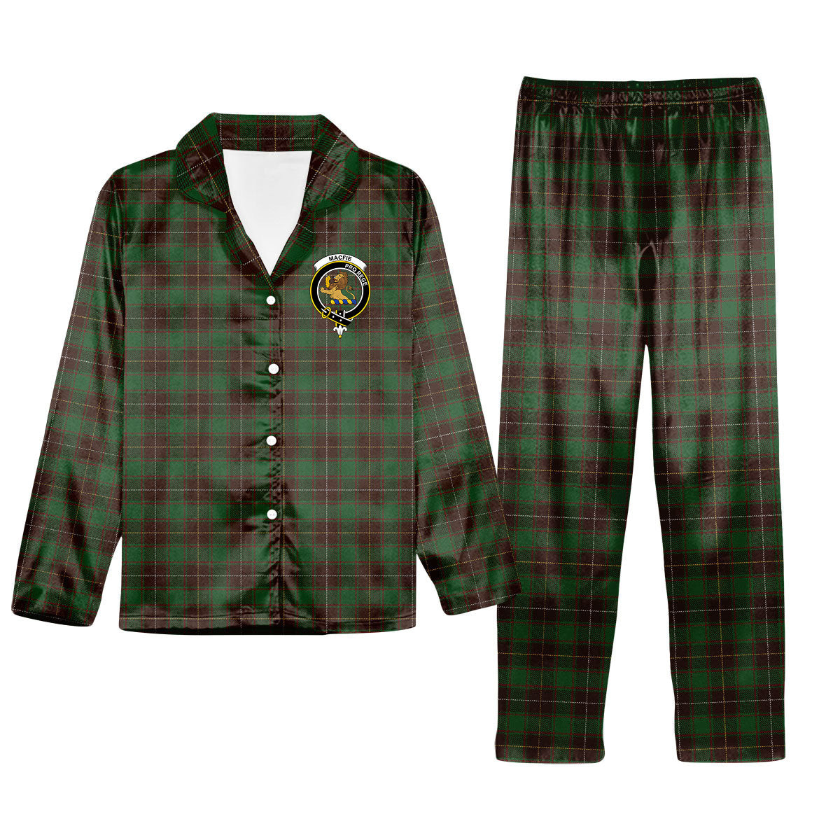 ScotsTee Shop Scottish MacFie Hunting Crest Tartan Pajama Satin Velvet Flannel Pajama Set