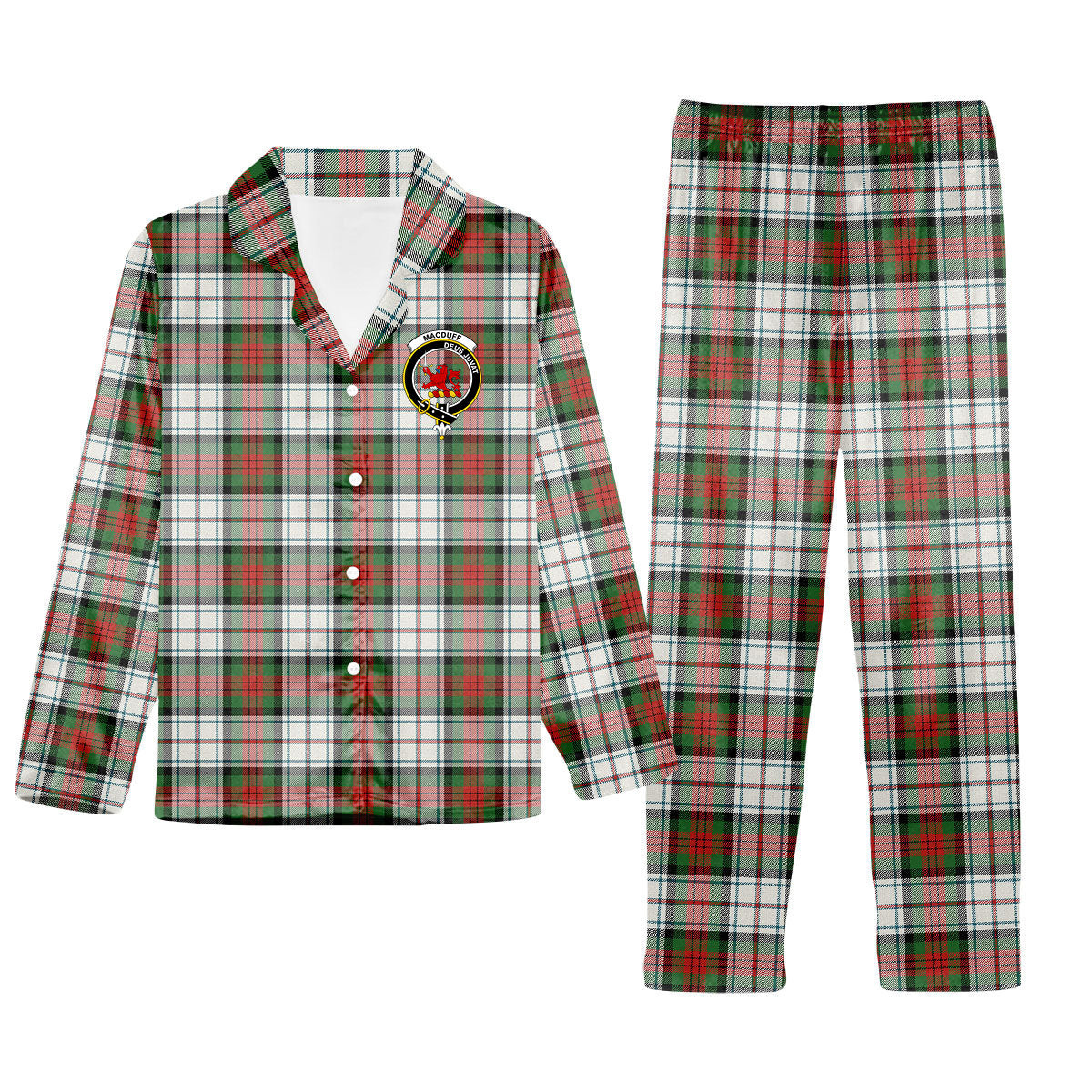 ScotsTee Shop Scottish MacDuff Dress Ancient Crest Tartan Pajama Satin Velvet Flannel Pajama Set