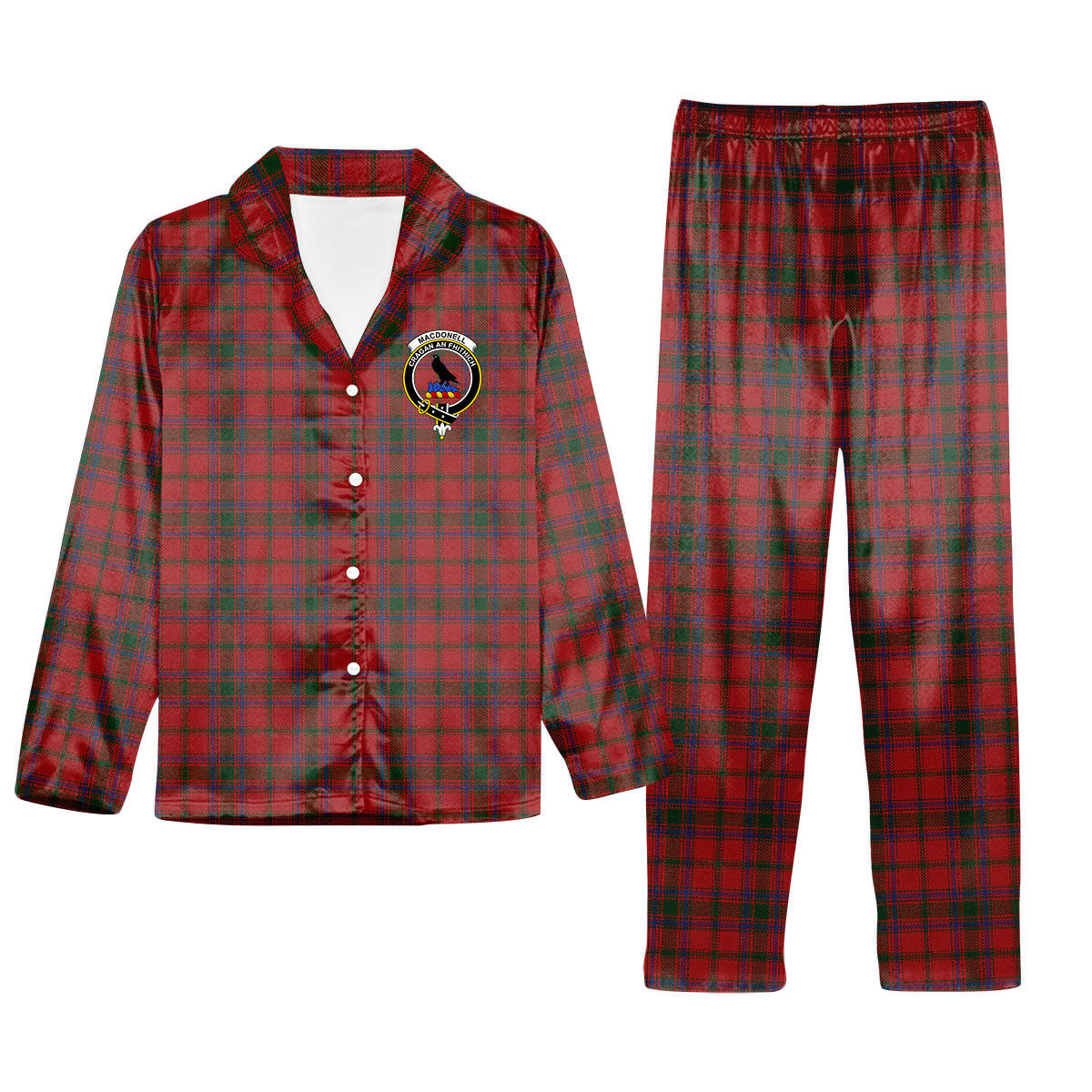ScotsTee Shop Scottish MacDonell of Glengarry 4 Crest Tartan Pajama Satin Velvet Flannel Pajama Set