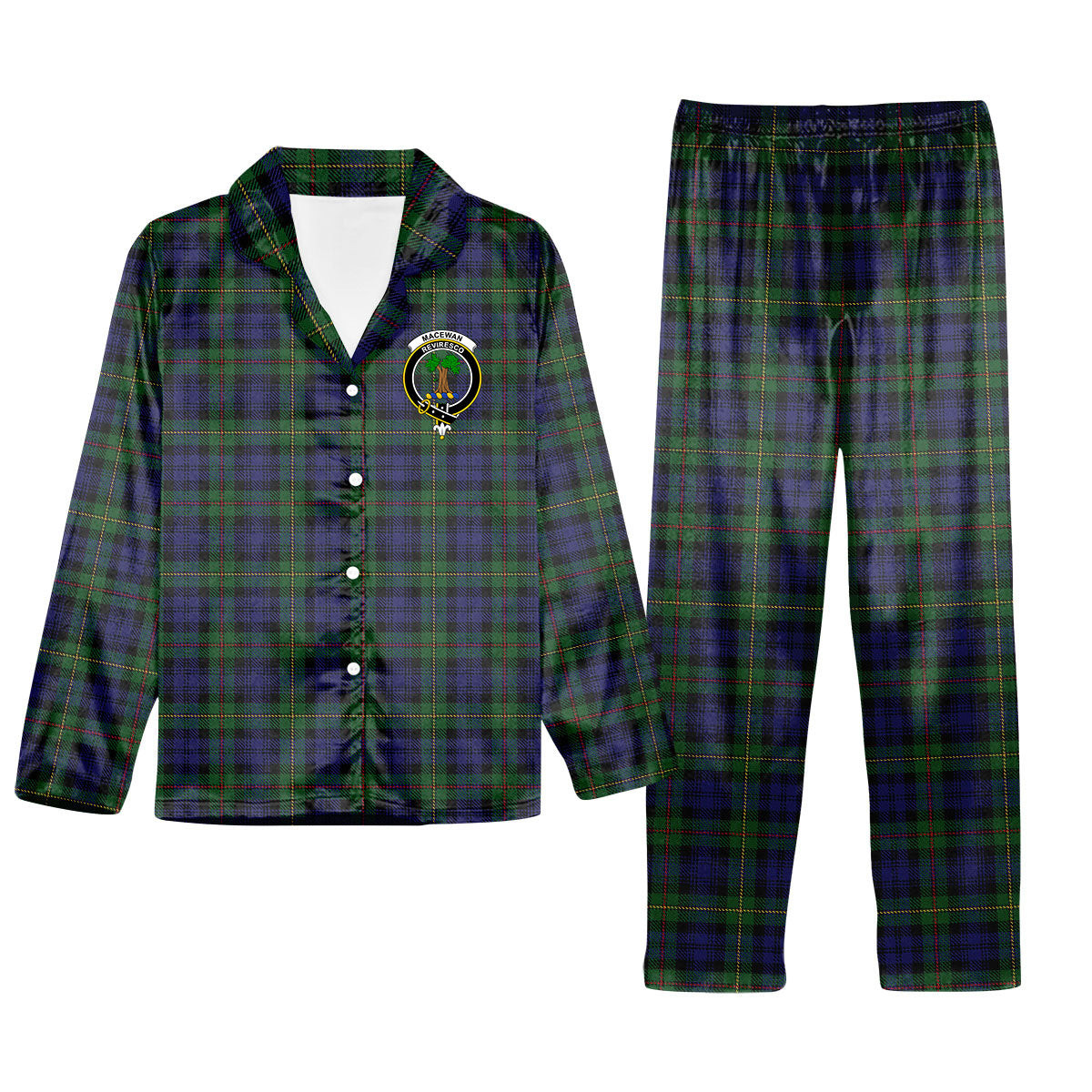 ScotsTee Shop Scottish MacEwen Clans Originaux Crest Tartan Pajama Satin Velvet Flannel Pajama Set