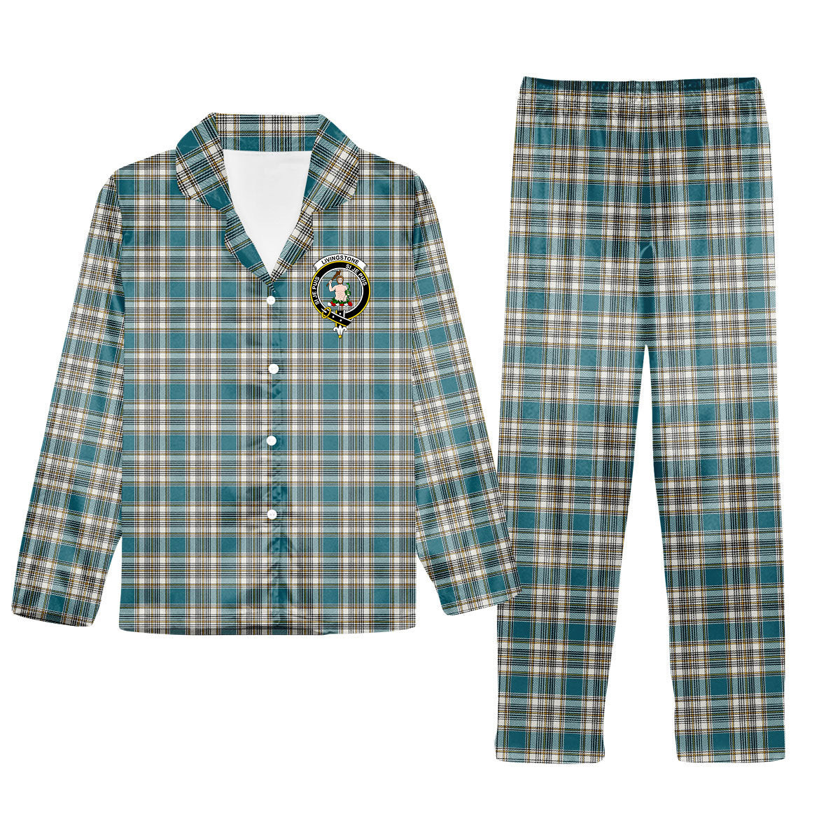 ScotsTee Shop Scottish Livingstone Dress Ancient Crest Tartan Pajama Satin Velvet Flannel Pajama Set