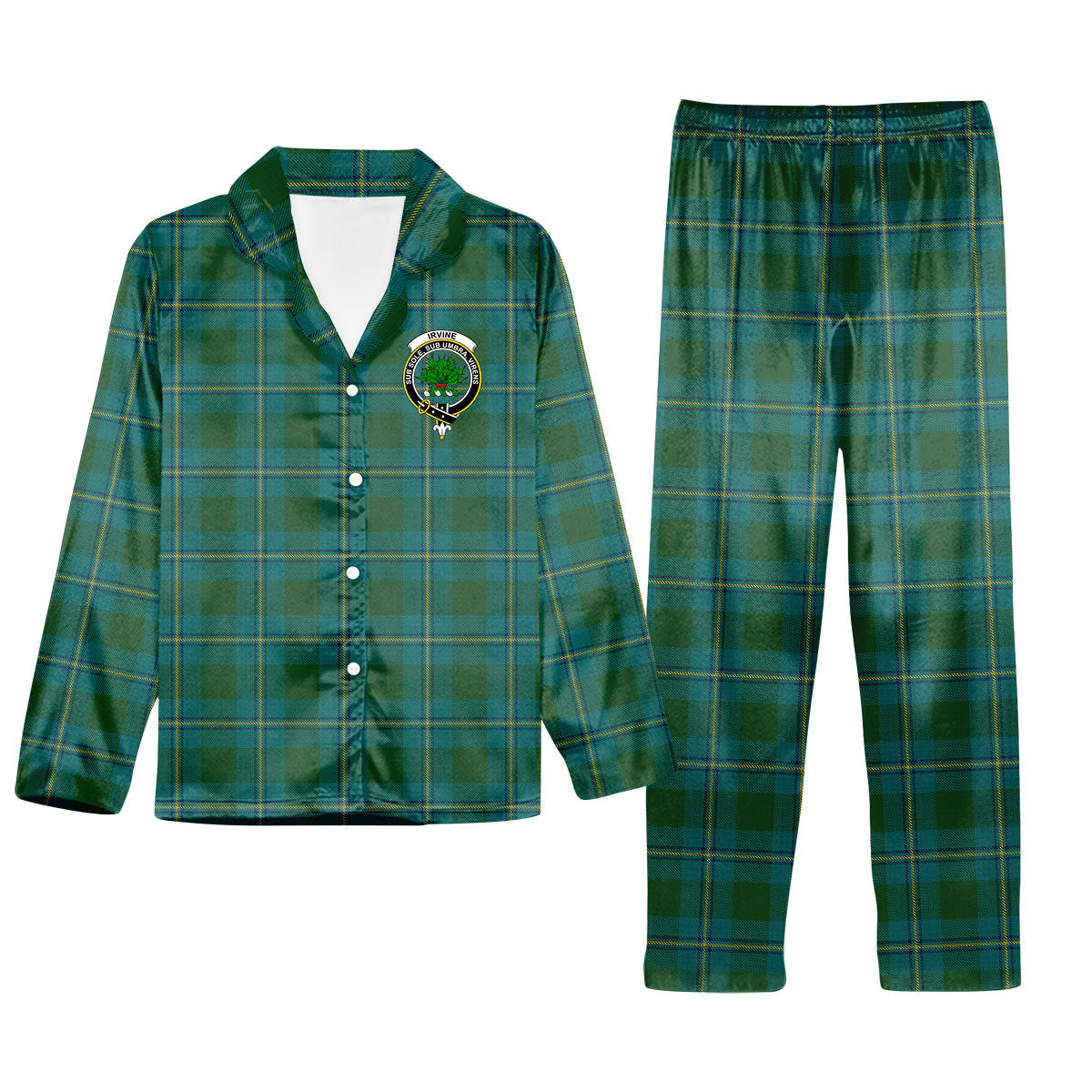 ScotsTee Shop Scottish Irvine of Bonshaw Crest Tartan Pajama Satin Velvet Flannel Pajama Set