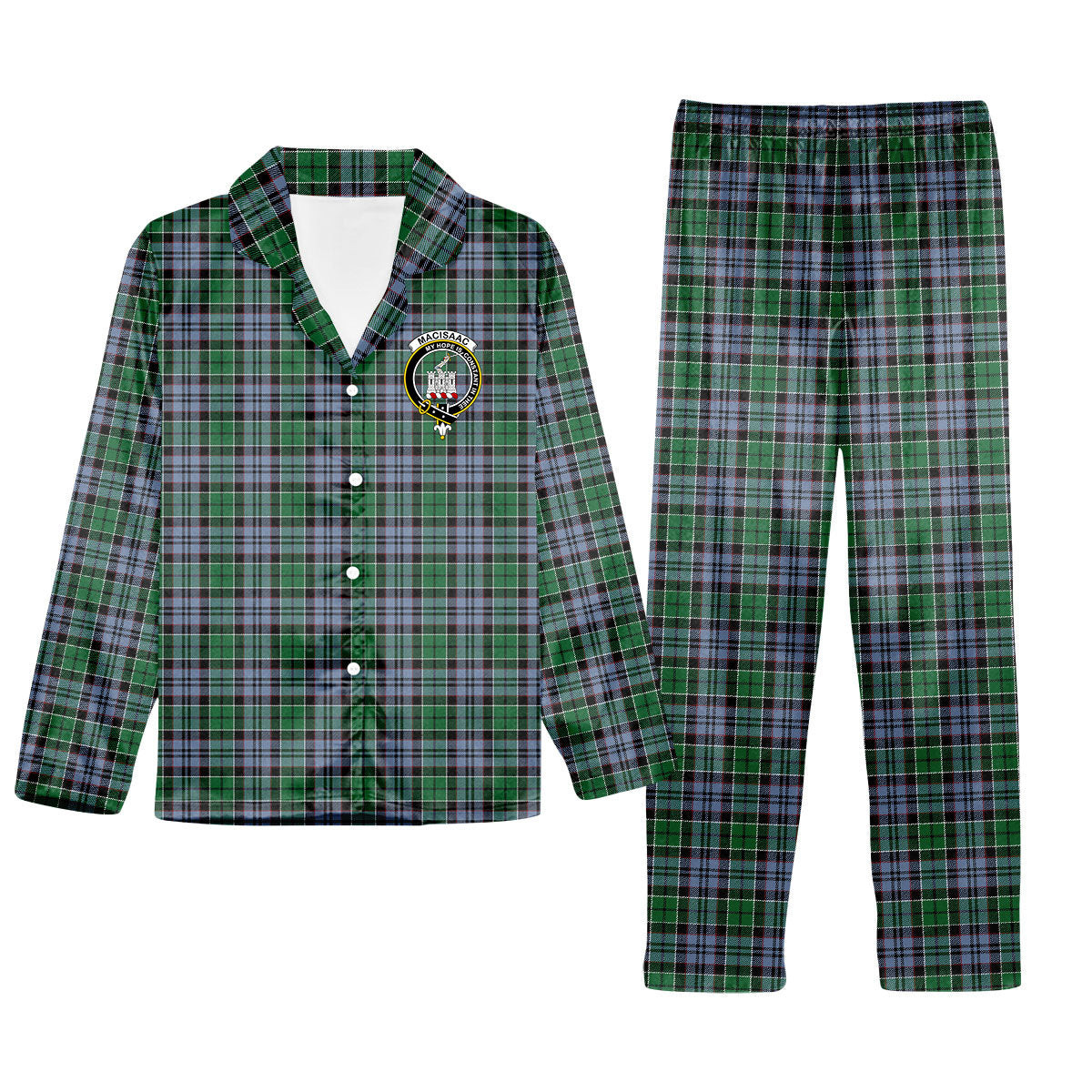 ScotsTee Shop Scottish MacIsaac Ancient Crest Tartan Pajama Satin Velvet Flannel Pajama Set
