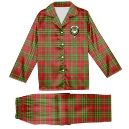 ScotsTee Shop Scottish Leask Modern Crest Tartan Pajama Satin Velvet Flannel Pajama Set