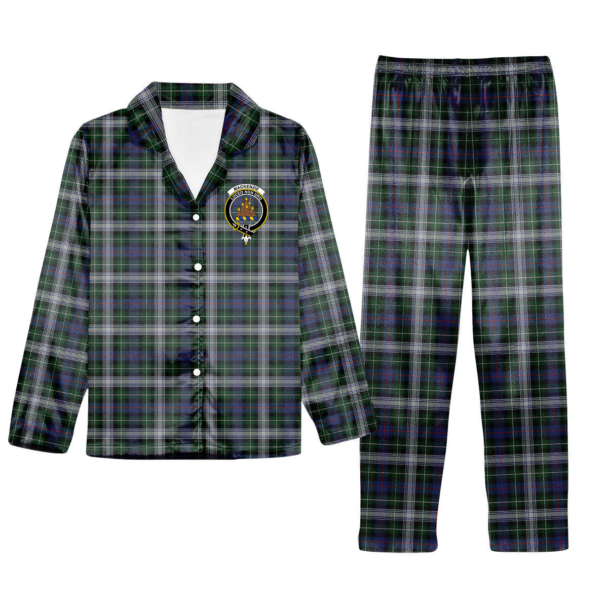 ScotsTee Shop Scottish MacKenzie Dress 2 Crest Tartan Pajama Satin Velvet Flannel Pajama Set