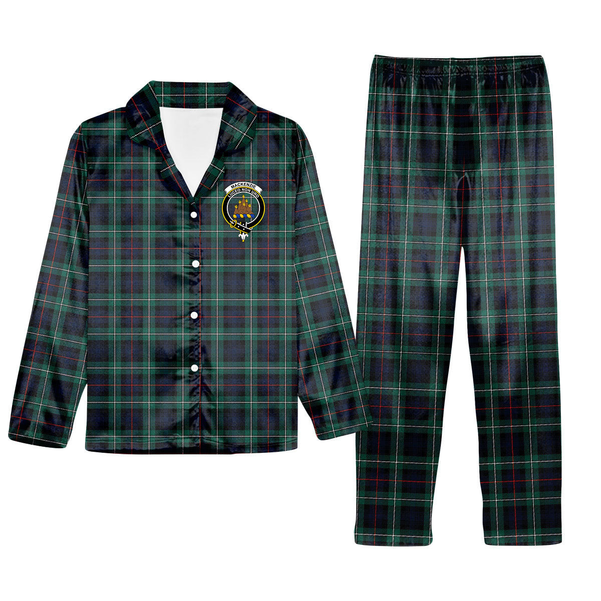 ScotsTee Shop Scottish MacKenzie Modern Crest Tartan Pajama Satin Velvet Flannel Pajama Set
