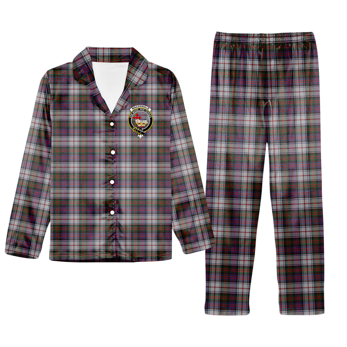 ScotsTee Shop Scottish MacDonald Dress Modern Crest Tartan Pajama Satin Velvet Flannel Pajama Set
