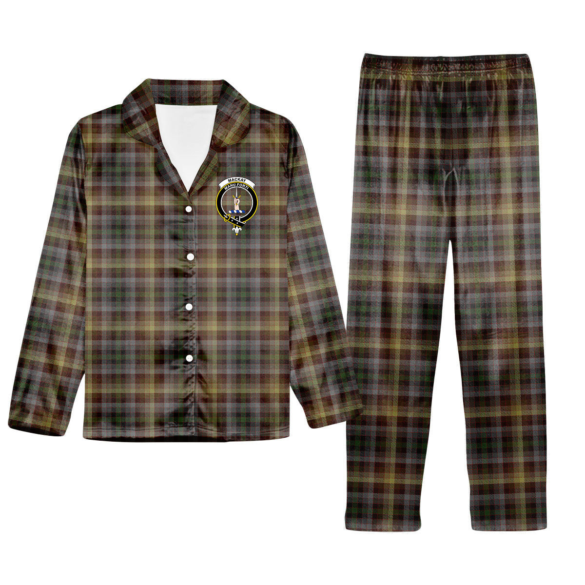 ScotsTee Shop Scottish MacKay of Strathnaver Crest Tartan Pajama Satin Velvet Flannel Pajama Set