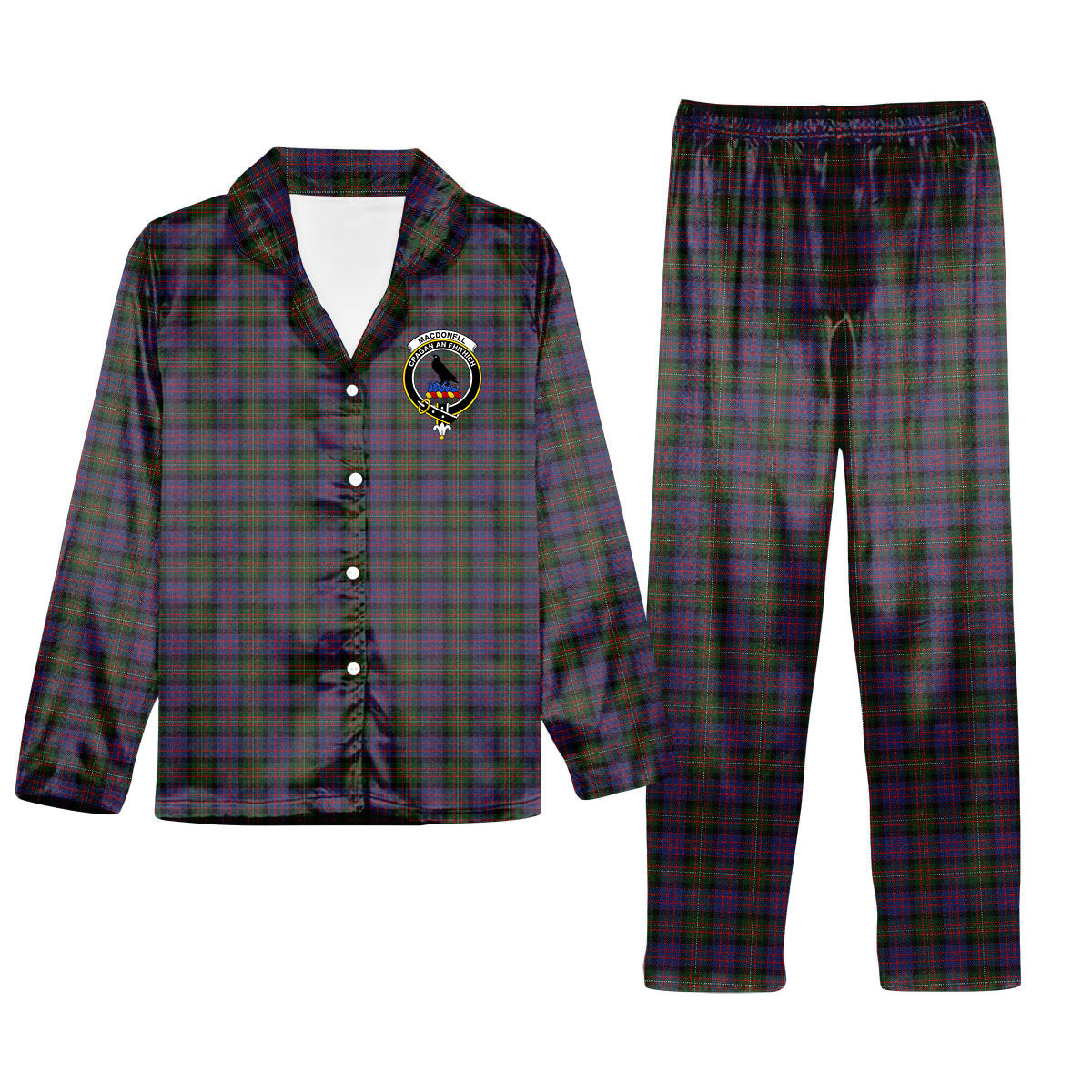 ScotsTee Shop Scottish MacDonell of Glengarry Crest Tartan Pajama Satin Velvet Flannel Pajama Set