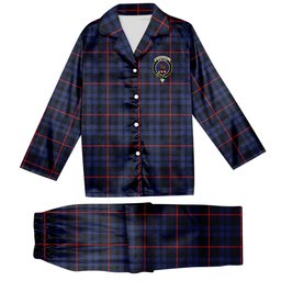 ScotsTee Shop Scottish MacCorquodale Modern Crest Tartan Pajama Satin Velvet Flannel Pajama Set