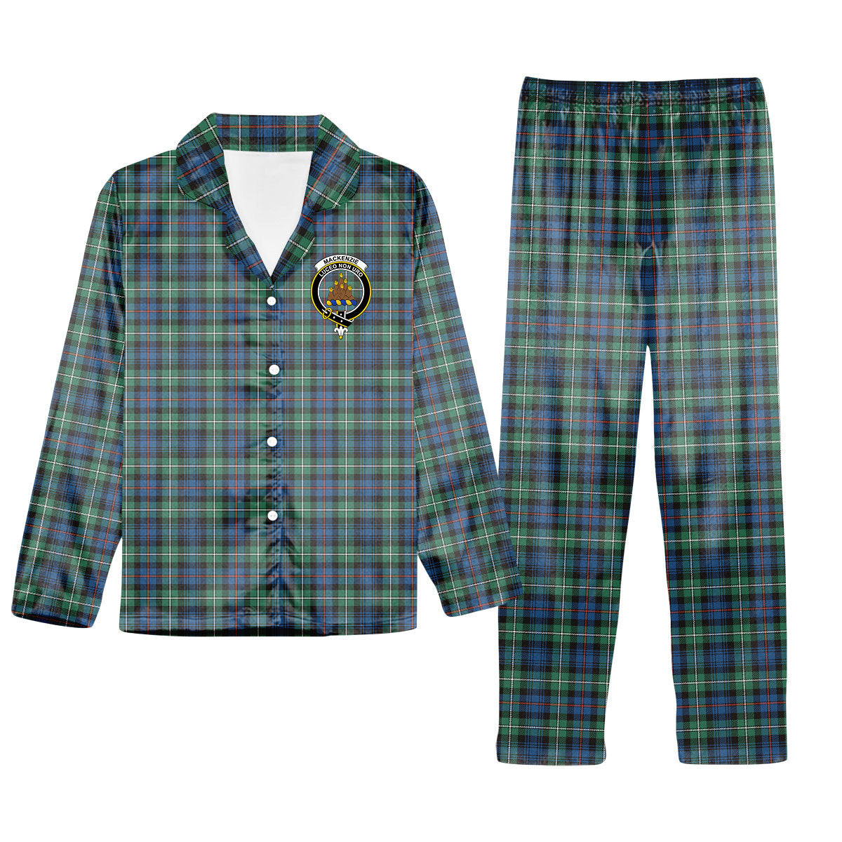 ScotsTee Shop Scottish MacKenzie Ancient Crest Tartan Pajama Satin Velvet Flannel Pajama Set