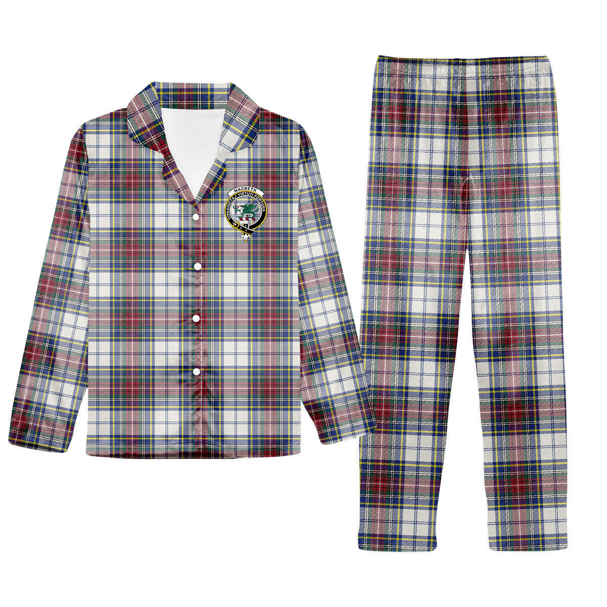 ScotsTee Shop Scottish MacBeth Dress Modern Crest Tartan Pajama Satin Velvet Flannel Pajama Set