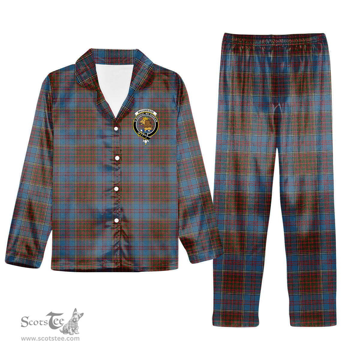 ScotsTee Shop Scottish MacGregor Hastie Crest Tartan Pajama Satin Velvet Flannel Pajama Set